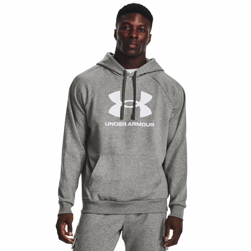 Under Armour Men's Rival Fleece Logo Hoodie, (025) Castlerock Light Heather / / White, Medium