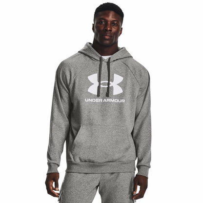 Under Armour Men's Rival Fleece Logo Hoodie, (025) Castlerock Light Heather / / White, Medium