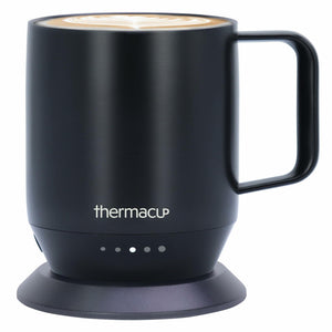THERMACUP Premium Heated Coffee Mug with 5 Temperature Settings, Industry-Leading Smart Electric Cup, Up to 8-Hour Battery, 12oz with Lid (14oz Total Capacity) Midnight Black