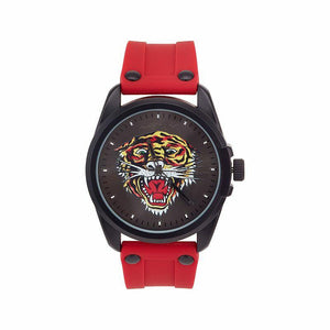 Ed Hardy Men s Matte Red Silicone Strap Watch 46mm