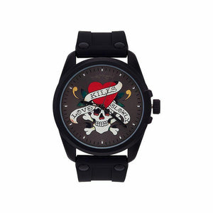 Ed Hardy Men s Matte Black Silicone Strap Watch 46mm