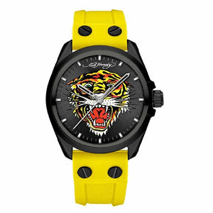Ed Hardy Men s Matte Yellow Silicone Strap Watch 46mm