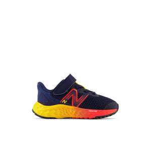 New Balance Kids Fresh Foam Arishi V4 Hook and Loop Running Shoe, Team Navy/Electric Red/Egg Yolk, 5 Wide US Unisex Toddler