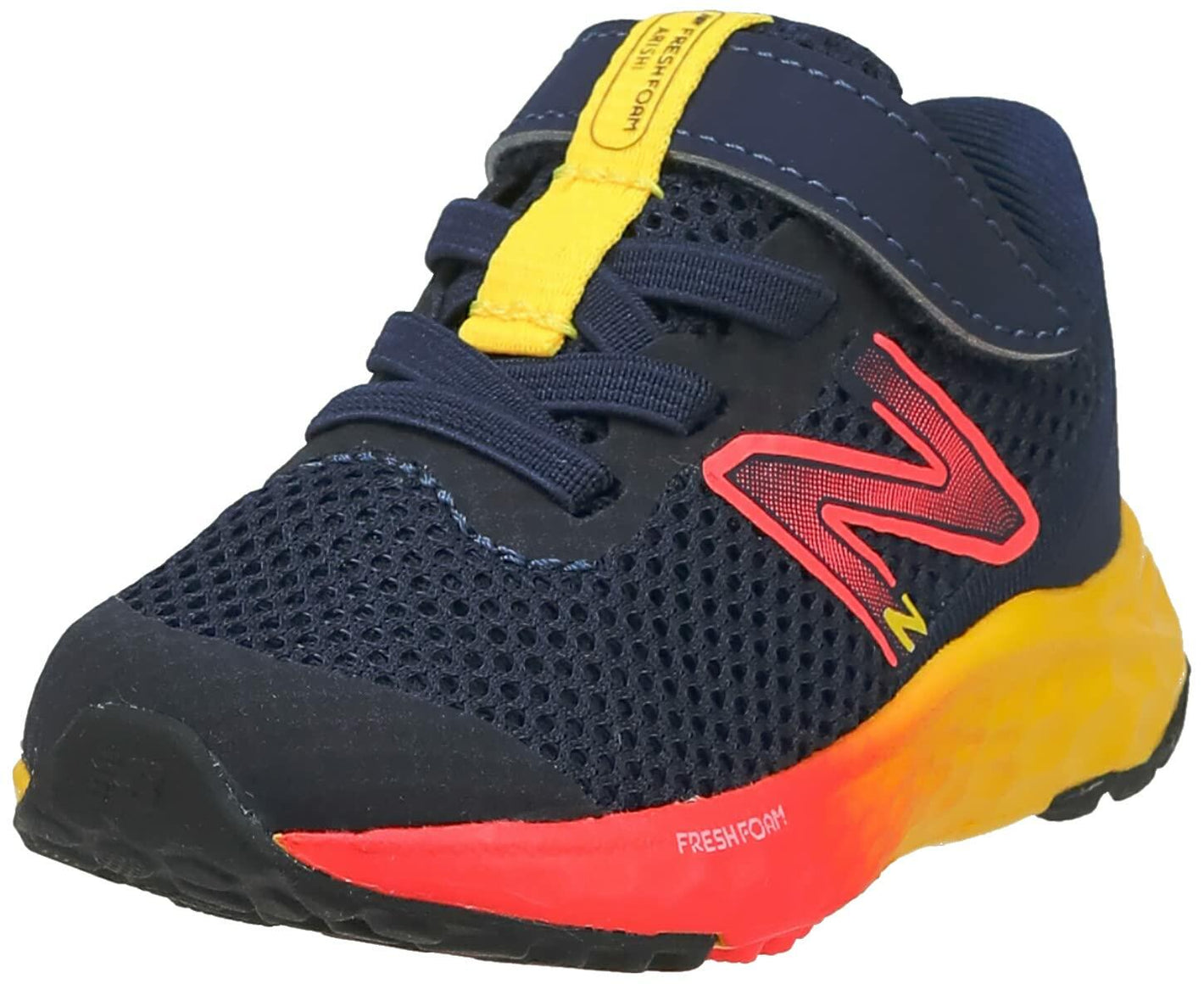 New Balance Kids Fresh Foam Arishi V4 Hook and Loop Running Shoe, Team Navy/Electric Red/Egg Yolk, 5 Wide US Unisex Toddler