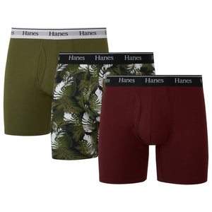 Hanes Originals Men’s Boxer Briefs, Stretch Cotton Moisture-Wicking Underwear, Modern Fit Low Rise, 3-Pack, Regular Leg-Maroon/Cargo Olive-3 Pack, 3X-Large