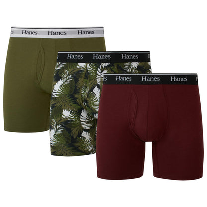 Hanes Originals Men’s Boxer Briefs, Stretch Cotton Moisture-Wicking Underwear, Modern Fit Low Rise, 3-Pack, Regular Leg-Maroon/Cargo Olive-3 Pack, 3X-Large
