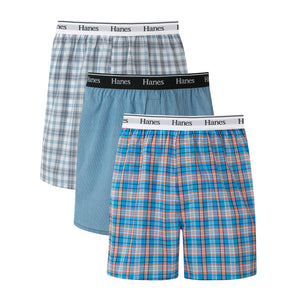 Hanes Originals Cotton Woven Boxers Pack, Moisture-Wicking Underwear for Men, 3-Pack, Blue Plaids, XX-Large