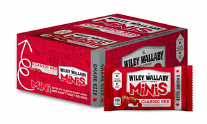 Wiley Wallaby Classic Red Mini Licorice Bites 3.5 Ounce Gourmet Soft & Chewy Australian Strawberry Licorice Candy Bags, 18 Pack