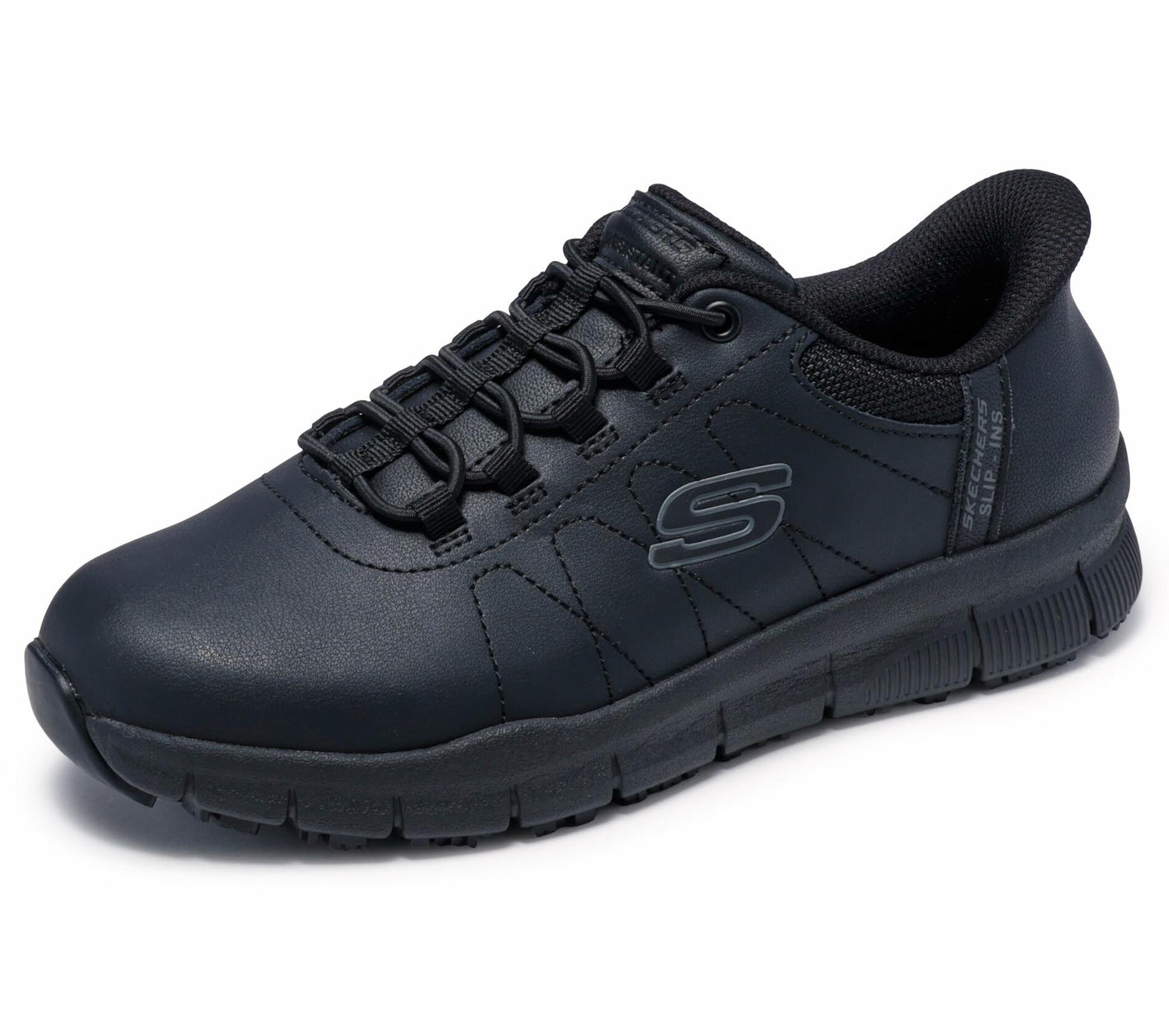 Skechers Womens Work Hands Free Slip Ins Nampa-Cottonbud Bungee Athletic SR Food Service Shoe, Black, 9.5