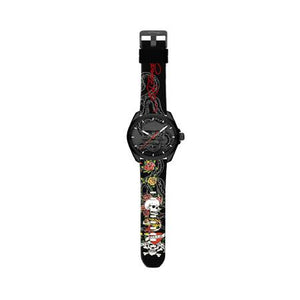 Ed Hardy Men s Rubber Black/Multi Print-Skull Dial Analog Watch