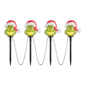 Christmas Grinch Battery-Operated Pathway Stakes (4 Count) With Santa Hat LED