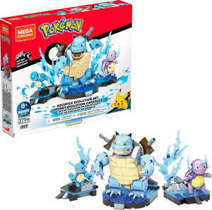MEGA Pokémon Action Figure Building Toys for Kids, Squirtle Evolution Set with 379 Pieces, 3 Characters, Wartortle and Blastoise