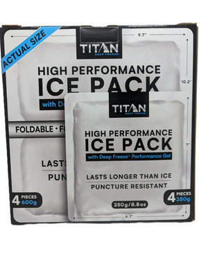 Titan Deep Freeze Combo Pack - High Performance Ice Packs for Long-Lasting Cooling, 4 x 600g & 4 x 250g, Silver