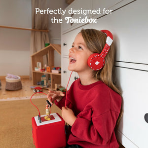 Tonies Foldable Wired Headphones for Kids - Comfortably Designed to fit On-Ear - Works with Toniebox and All 3.5mm Devices - Red