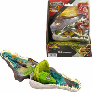Mattel Jurassic World Rebirth Micro Adventure Playset, Spinosaurus Head Opens to 4 Interactive Features, 3 Micro Figures, Dinosaur Toy