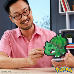 Mega Pokémon Bisasam Retro Look - 15 cm Buildable with Pixel Art Stones - Includes Wall Mounted Base for Adult Lovers and Collectors, HTH75