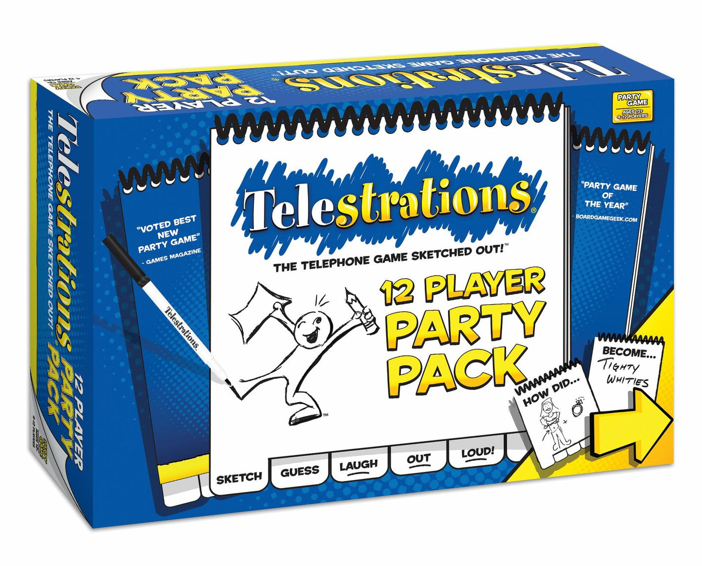 USAopoly Telestrations Party Pack 12 Player | 600 New Phrases to Sketch | Board Game | A Fun Family Game for Kids and Adults | Family Game Night Just Got Better | Telephone Game Sketched Out, Multi-colored