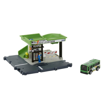 Matchbox Bus Station Track for Toy Cars Includes 1 Vehicle, Gift for Kids +3 Years Old (Mattel HDL08)
