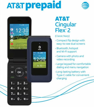 AT&T Cingular U1030AA 6723D Flex 2 Prepaid 4G LTE Flip Phone, 2MP Camera, Android, Classic Navy, Carier Locked to