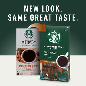 Starbucks VIA Instant Coffee, Medium Roast Coffee, Pike Place Roast, 100% Arabica, Single-Serve, 1 Box (8 Packets)