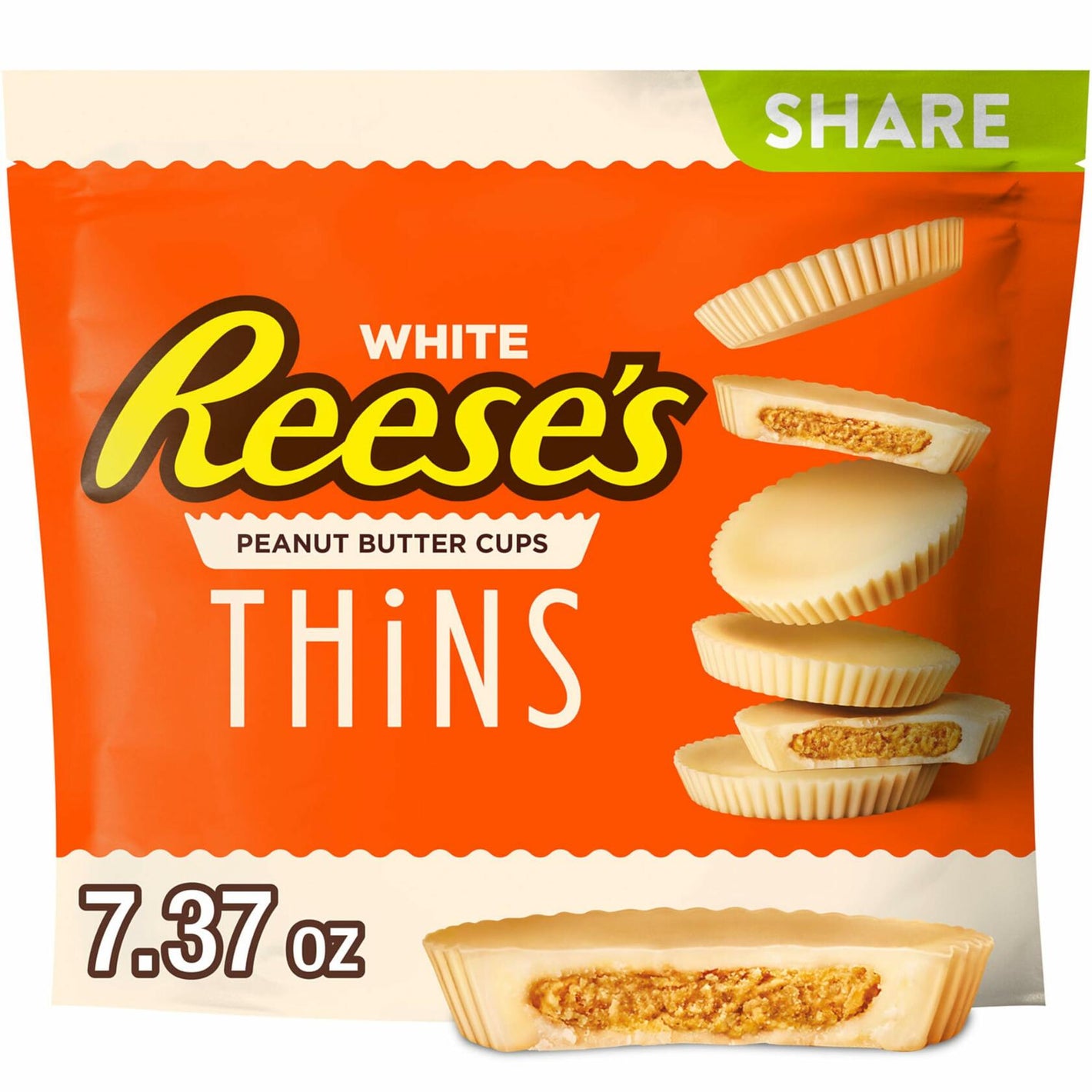 REESE'S THiNS White Creme Peanut Butter Cups, Candy Share Pack, 7.37 oz